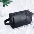 Black mesh storage bag for travel toiletries with side handle, size 21x12x8cm - 05# Square Toiletry Bag with Handle