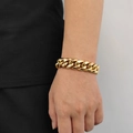 Polished gold Cuban link chain bracelet for men with double-sided rhinestone clasp - Width 18mm / 9 Inch (Length 22.86cm) / Gold