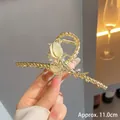 Pince à cheveux tulipe dorée avec œil de chat jaune et strass, grande taille 11cm - 83# Brin de Tulipe