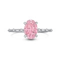 S925 Sterling Silver Ring with pink oval ice-flower cut zircon and fine side stones - Classic Oval Pink-DY120663