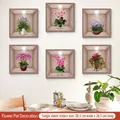 3D floral wall stickers featuring 6 potted plant designs in 28.5x28.5cm wood niches - Flower Pot Decoration