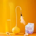 Electric tumbler cat toy in yellow onion shape with white feather wand and packaging - Lemon Yellow