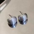 Polished silver C-shaped bean stud earrings with high-gloss metallic finish - 15# Silver White Bean