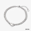 Bracciale a sfere in acciaio inossidabile argento lucido con ciondolo a cuore 3D - Bracciale di perle a cuore-Argento (SBP206)