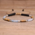 Adjustable woven imperial stone bead bracelet in light blue and yellow with silver spacers - No.86 Picture & Aquamarine