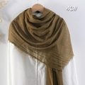 Olive green cotton linen scarf with natural crinkle texture and fringe details - Brown Green