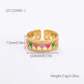 Golden open ring with colorful pink green and purple enamel hearts and size dimensions - Pink Green Purple Heart (JZ21382)