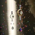 Golden crescent moon suncatcher with crystal prisms creating rainbow light reflections - 1# Moon 38 Mesh / 42cm/40g