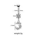 Dimensions détaillées du piercing de nombril en acier avec cœur en zircone clair - Taille US 8