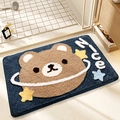 Space bear pattern bath mat in dark blue flocked fabric with nice text and stars - Space Bear