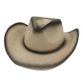 Sombrero de vaquero clásico de paja con ala ancha y degradado beige para actividades al aire libre - Talla única / Beige Negro (Con Cuerda Cortavientos)