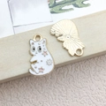 White enamel cat charm with pink stars and gold floral patterns for DIY jewelry - White Star Cat 12.5x20mm