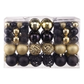 Detail von goldenen und schwarzen Weihnachtskugeln mit Glitzer und Hohlraum-Design in Box - Gold Schwarz