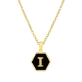 Collar de acero inoxidable dorado con colgante hexagonal negro y la letra I - Con cadena / Negro I