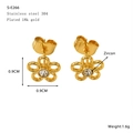 18K gold plated stainless steel five-petal flower stud earrings with zircon center - Petal Flower Zircon (S-E266)