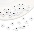 Mini perle a fiore millefiori bianche in vetro per creazione di gioielli fai da te e bracciali - 8mm (10 Pezzi/Confezione) / Bianco con punti neri