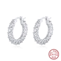Macro detail of S925 sterling silver hoop earrings with micro-set white zircon stones - 925 Silver/Zirconia / Approx. 4.24g / Platinum