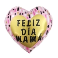 Pink heart-shaped foil balloon with gold Feliz Día Mamá text for Mother's Day decor - 18 Inch Pink Base Gold Heart Happy Mother's Day (TX023)