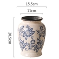 Europäische Vintage Keramikvase mit blauer Blumen Glasur und Größenangaben markiert - 702 Blau und Weiß Eis Riss Vase
