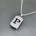Detailed view of silver stainless steel P letter pendant on a sleek box chain necklace - Letter P