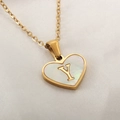 Golden heart necklace with white shell inlay featuring uppercase letter Y pendant - Letter Y