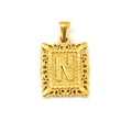 18K gold plated stainless steel rectangular necklace pendant featuring letter N design - Letter N (SP598G-N)