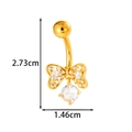Golden belly button ring with zircon butterfly bow and drop pendant on white background - Bowknot Pendant - Gold (0198-3#金)