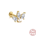 Macro view of S925 sterling silver flat back stud with pearl and marquise zircon crown - Gold Single #15 (Crown Artificial Pearl)