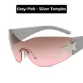 Y2K rimless star sunglasses with grey pink gradient lenses and silver temple details - Grey Pink Lens - Silver Temples
