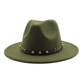 Dettaglio del cappello fedora verde militare in lana con cinturino in pelle e borchie - M (56-58cm) / Verde Militare