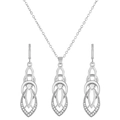 Silver alloy teardrop jewelry set with necklace and earrings featuring round zircons - Silver Water Drop Style (10776)