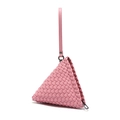 Pink woven triangle handbag with wristlet strap and metallic zipper closure - Pink