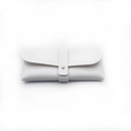 Minimalist white litchi pattern leather sunglasses case with golden button strap - White Leather Case
