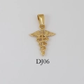 Gouden Caduceus gevleugelde staf hanger van roestvrij staal, vintage stijl DJ06 - DJ06-Dubbele slang veer-Goud