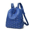 Sac à dos bleu royal pour femmes avec rivets argentés et texture en cuir grainé - Bleu