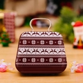 Christmas tinplate candy bag with reindeer and snowflake pattern in deep red finish - Dark Red Snowflake Reindeer Style-G