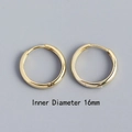 Polished S925 silver 18K gold plated minimalist hoop earrings with 16mm inner diameter - 16mm / Gold