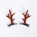Pair of brown flocked reindeer antler hair clips with black metal duckbill base - Coffee Antlers Pair