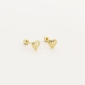 Golden heart-shaped screw back earrings with screw texture and sphere backings - 925 Silver / Gold