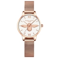 Orologio da donna oro rosa con quadrante ape 3D in rilievo e cinturino a maglia - Stile Quadrante Bianco (HM-112)