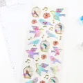 Dreamy 3D crystal sticker with colorful birds, vintage cages, flowers and gold foil edges - Birds and Flowers