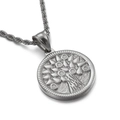 Stainless steel Tree of Life round pendant necklace with embossed silver finish detail - Silver Tree Of Life Pendant - Without Chain (KP80827-Z)