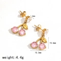 Collana ciliegia dorata con zirconi rosa e bianchi, dimensioni 15,6 x 15,3 mm - Grandi orecchini a ciliegia con zircone rotondo rosa (TE60488-PK)