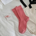 Pink mid-calf cotton ribbed socks in a stylish Japanese aesthetic minimalist layout - One Size / Deep Pink
