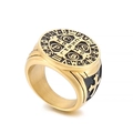 Anello sigillo croce San Benedetto dorato con smalto nero da uomo in stile hip hop - US 10 / Oro e Nero (KR107708)
