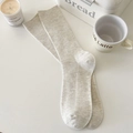 Ribbed knit crew socks in oat gray heather color for a cozy minimalist style - One Size / Grey-Beige