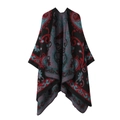 Ethnic paisley shawl cardigan in black with red and teal patterns for women - One Size / Paisley - Black Red