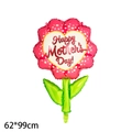 Pink flower-shaped Mother's Day foil balloon with green leaves and heart, 62x99cm - 38 Inch Flower Mother's Day