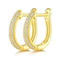 Close-up of S925 sterling silver earrings with gold plating and paved white zircons - Gold