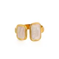 Detail of adjustable gold-plated stainless steel ring with white marble enamel inlay - Zj157